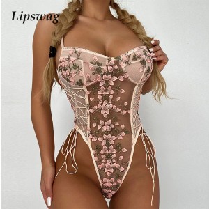 2021 Lace Sexy Tight-Fitting One-Piece Underwear Pajamas Ladies Sweet Embroidery Temptation Underwire Pajamas Exotic Clothing